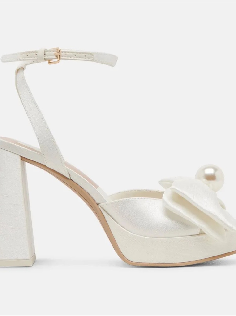 Dolce Vita Ivory Pearl-Embellished Block Heel Sandals